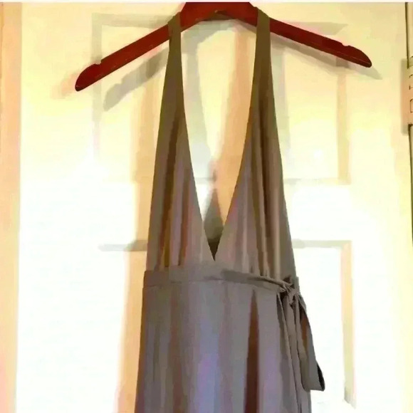 BCBGMaxAzria Halter Brown deep v maxi gown - Picture 4 of 9